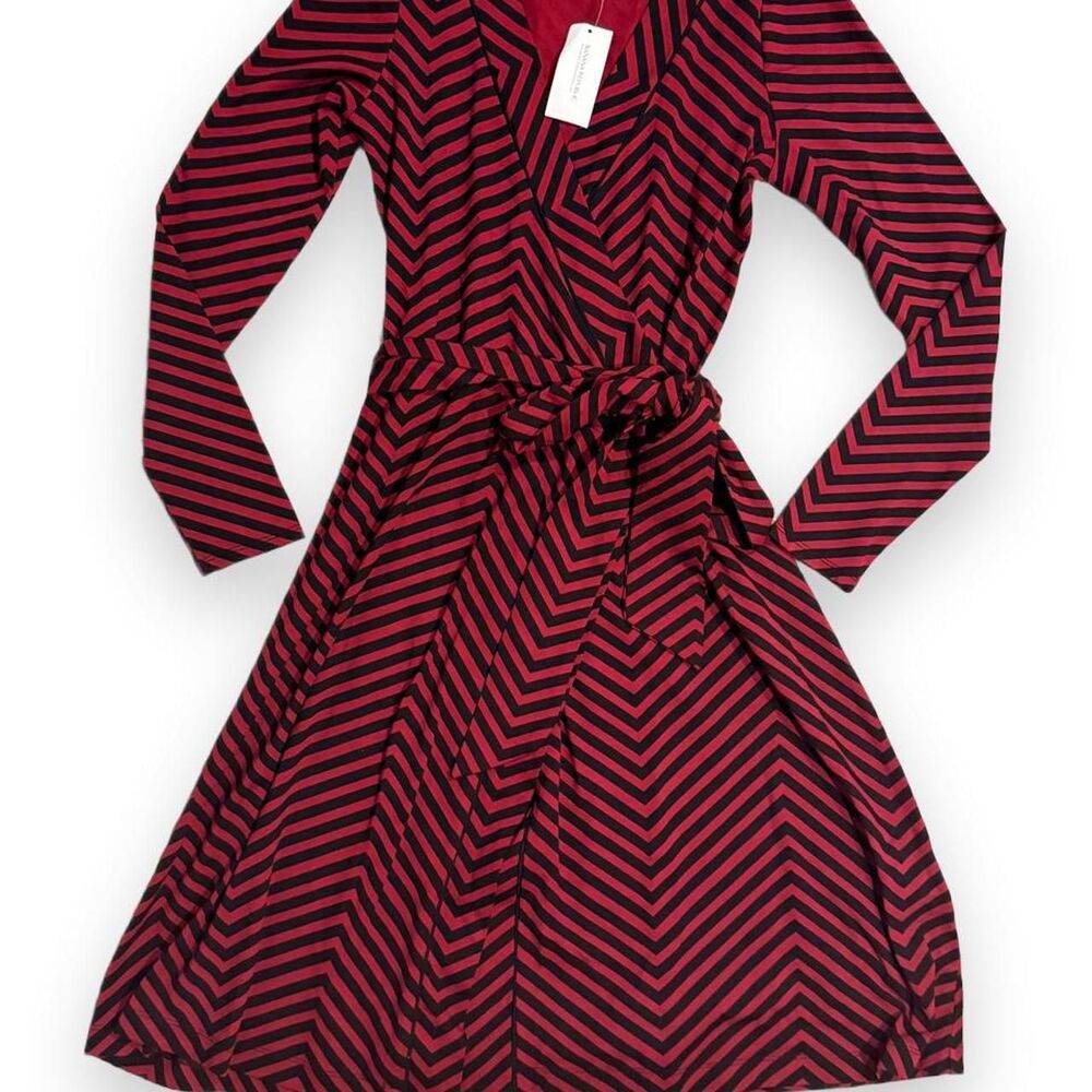 Banana Republic Red Black Chevron Stripe Wrap Style Dress XS NWT